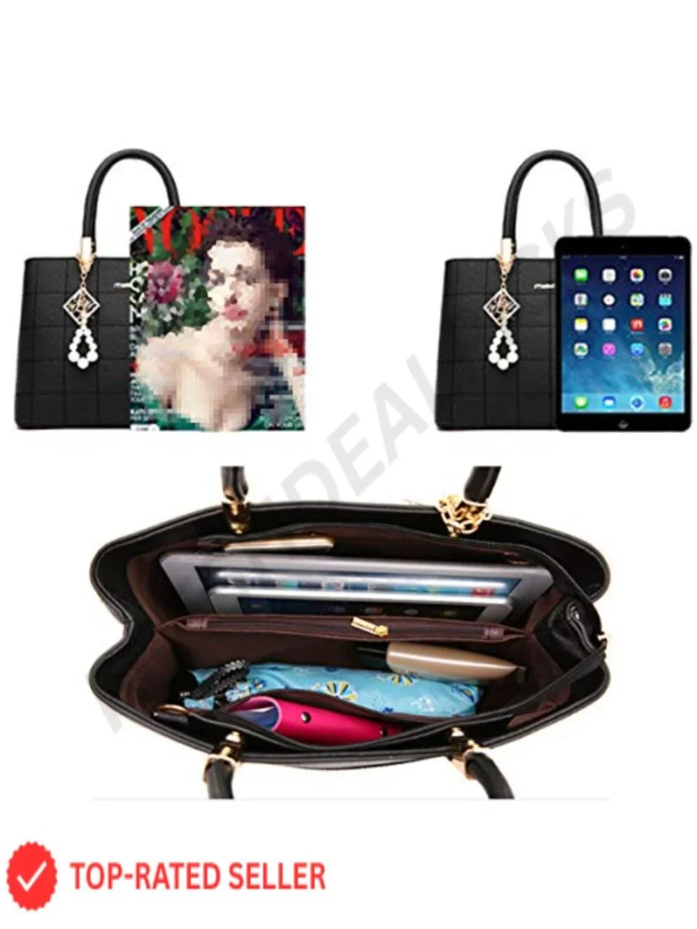 PU Leather Satchel Tote Shoulder Bag Top Handle with Removable Strap